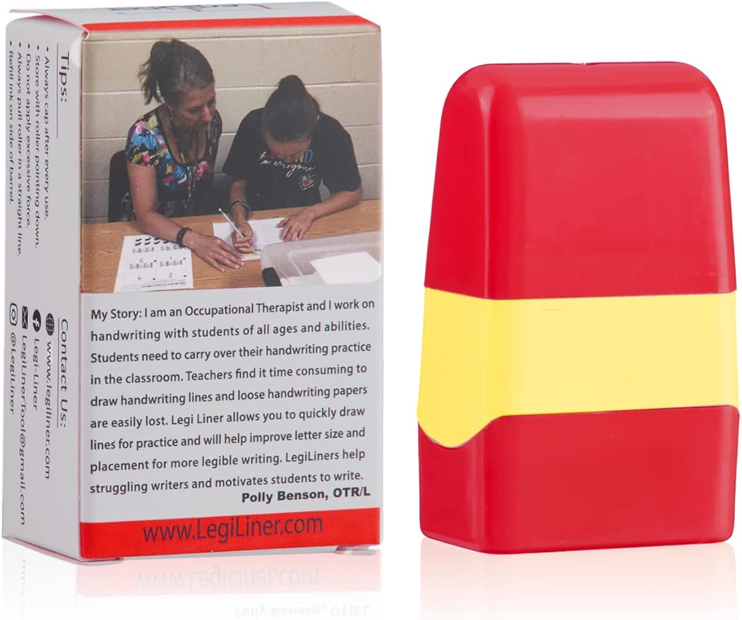 LEGILINER 1" Spaces Dashed Handwriting line, Rolling, self-Inking Stamp. Handwriting Practice Tool for Teachers/OT’s/Homeschool/Special Ed. Pre-K/Kindergarten/1st Grade Size with Broken Baseline.
