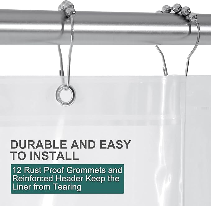 AmazerBath Clear Shower Curtain, 72x72 Plastic Shower Curtain, PEVA Waterproof Shower Curtain, Medium Weight Shower Curtains for Bathroom with 3 Weighted Magnets and 12 Rustproof Grommet Holes