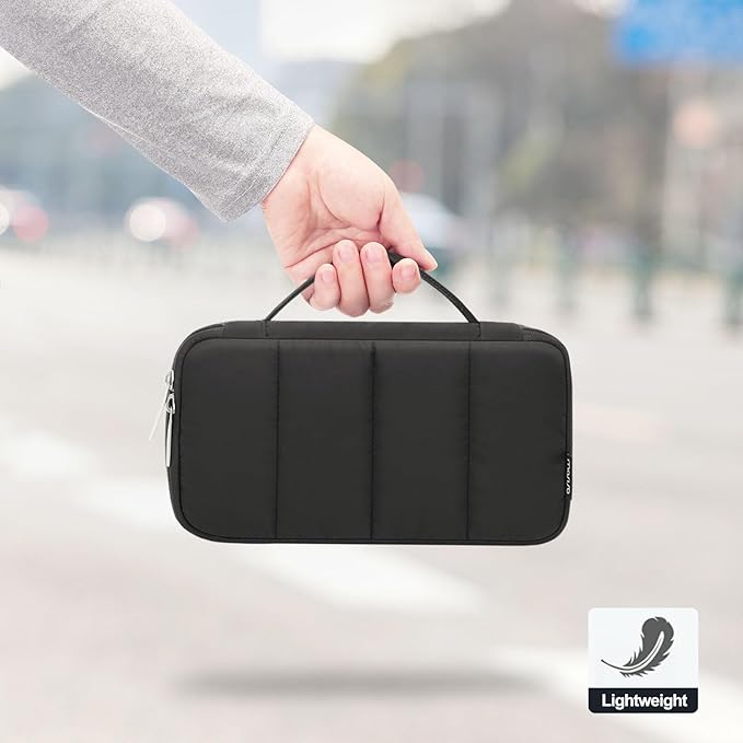 MOSISO Electronic Organizer Travel Case, Puffy Electronic Accessories Carry Case for Cable, Charger, Phone, Earphone, Mouse and Other Accessories, Portable Storage Bag with Handle, Black