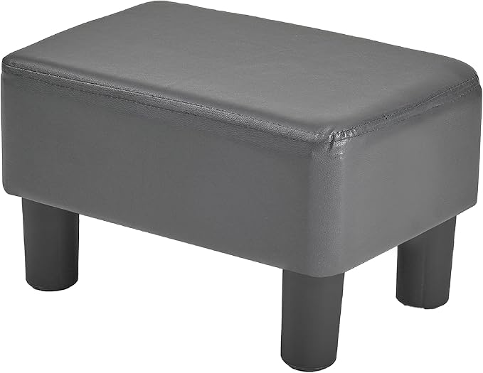 VECELO Small Foot Stool Ottoman, PU Foot Rest with Legs, Rectangle Footrest for Living Room Couch, Gray