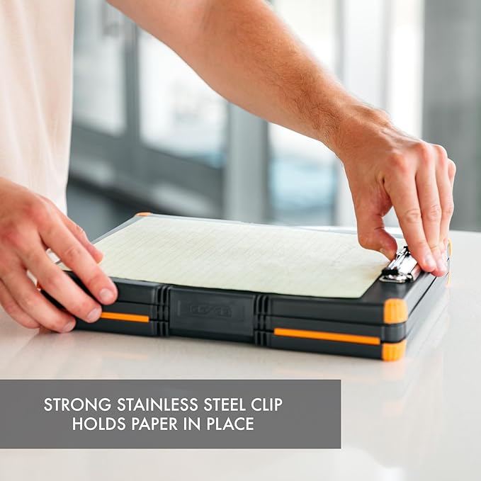 Dexas Duo Clipcase, Double Sided Clipboard Design, Portable Clipboards 13”x10” Gray/Orange, Combine Style and Functionality Office Supplies for Nursing, School, Work, Trades, Home Office