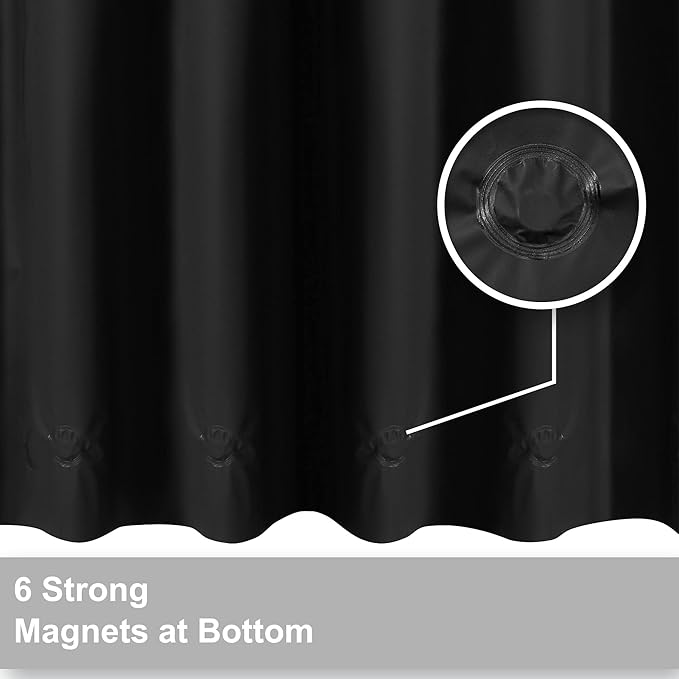 Barossa Design Black Shower Curtain Liner with 6 Magnets - Waterproof Heavy Duty PEVA Shower Liner for Bathroom, 72" x 72" Standard Size, PVC Free, Metal Grommets - Black, 72x72