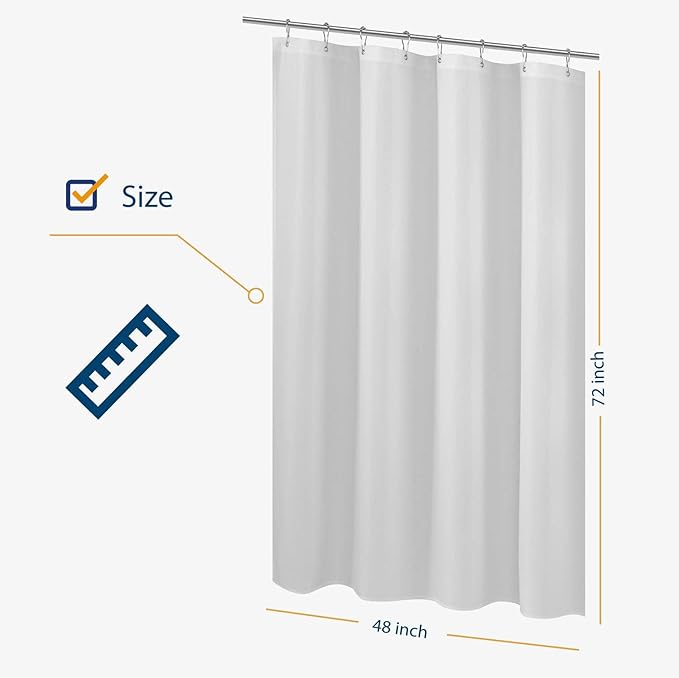 N&Y HOME Fabric Shower Curtain Liner 48 x 72 inches Bath Stall Size, Hotel Quality, Washable, Water Repellent, White Spa Bathroom Curtains with Grommets, 48x72