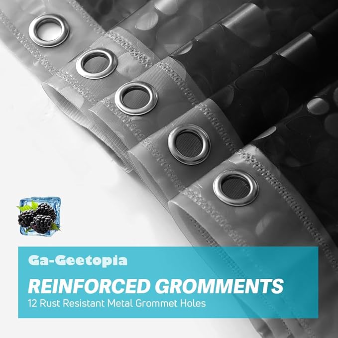 Ga-Geetopia EVA Black Thin Shower Curtain Liner, Pebble Pattern 72x72 Inch Lightweight Plastic Bathroom Shower Showroom Inner Curtain with Rustproof Metal Grommets and Weighted Magnets(No Hooks)