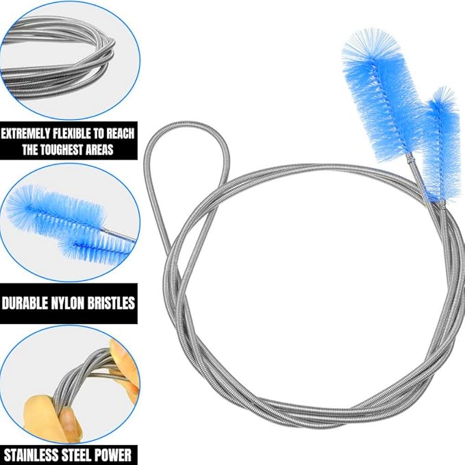 Flexible Drain Cleaning Brush (72" Long) for Drains, Bottles, Bathroom Sink, Bathtub, Shower, and Kitchen Sink, Heavy-Duty Double Ended Nylon with Elastic Hose, Bathroom Cleaning Supplies, Purple