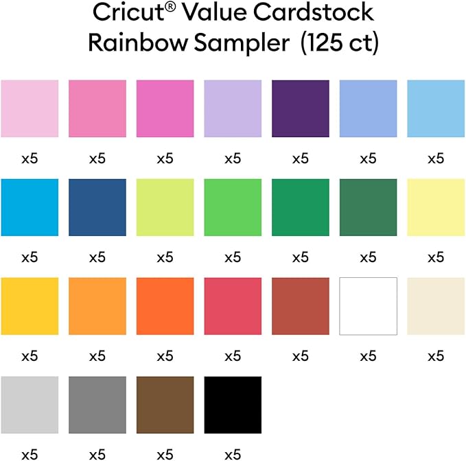 Cricut Value Cardstock Paper, Rainbow Sampler - 125 sheets (8.5" x 11") - Compatible with Joy Xtra, Explore, & Maker Machines - Letter Size
