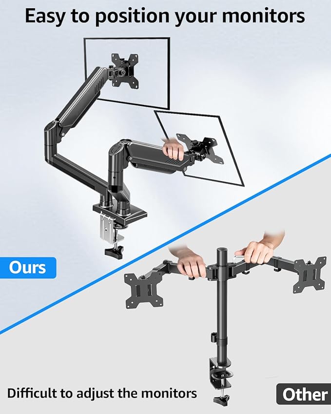 Dual Monitor Stand fits up to 32 inch, 4.4-22 lbs Computer Screens, Dual Monitor Desk Mount Height Adjustable, Monitor Arms for 2 Monitors, Home Office VESA Mounts, Freelift Black