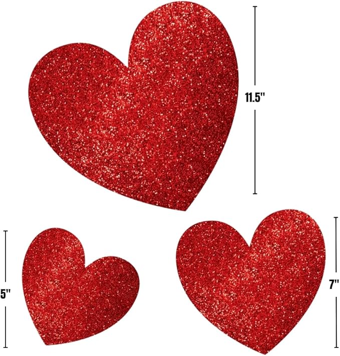 Dazzling Red Glitter Paper Heart Cutouts Mega Pack - 5", 7", 11.5" (Pack Of 20) | Perfect For Decorations & DIY Projects