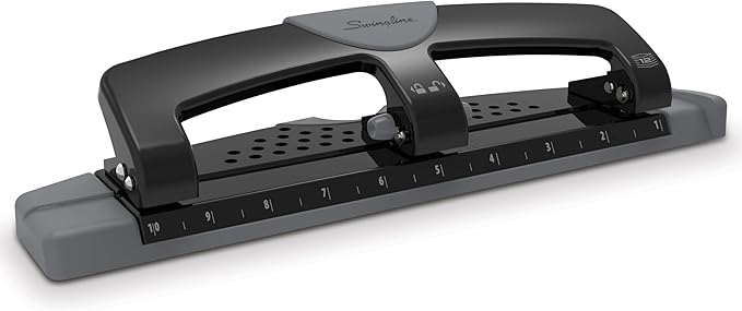 Swingline 3 Hole Punch, 12 Sheet Capacity Three Hole Puncher 3 Ring, Paper Punch, SmartTouch Low Effort, Alignment Guide, Black & Silver (74134)
