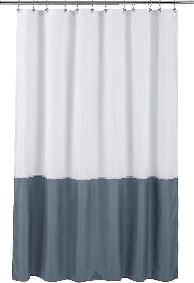 ALYVIA SPRING Waterproof Fabric Shower Curtain Liner - Soft & Light-Weight Cloth Shower Liner, 3 Bottom Magnets, Hotel Quality & Machine Washable - Standard Size 72x72, White and Stone Blue