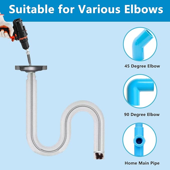 Drain Snake, Spring Drain Clog Remover with Electric Drill Connector, Durable Metal Drain Hari Cleaner Tool for Shower Kitchen Sink Bathroom Toilet Clogged Unclogger,1 Pcs 196.8 Inch 16.4 FT
