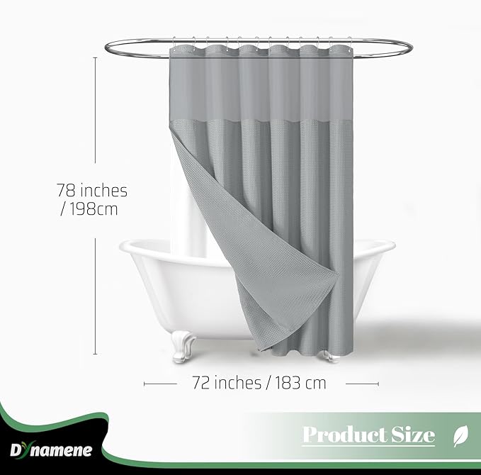 Dynamene 78 Inch Long Shower Curtain, Tall Waffle Fabric Shower Curtains for Bathroom, Hotel Waterproof Cloth Shower Curtain Liner Set with Hooks, Snap in Liner, Mesh Top Window, Dark Grey, 72x78