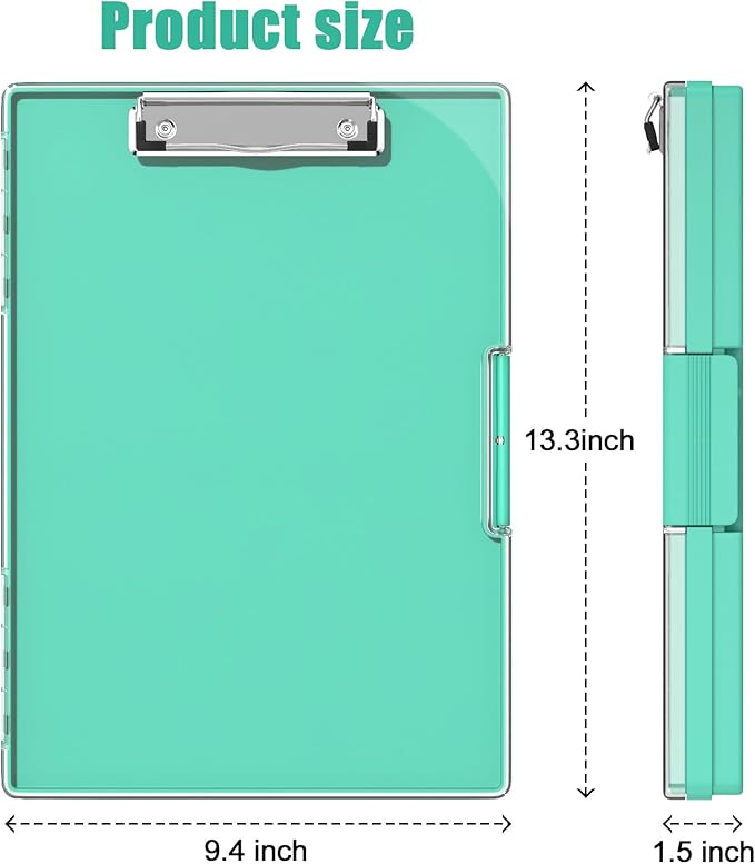 Hongri Clipboard with Storage, Green 8.5 x 11 Folder Nursing Side Opening, Heavy Duty with Dual Compartment, Smooth Writing for Teachers, Classroom, Size 13.3 x 9.4 x 1.5 in, Office & School Supplies