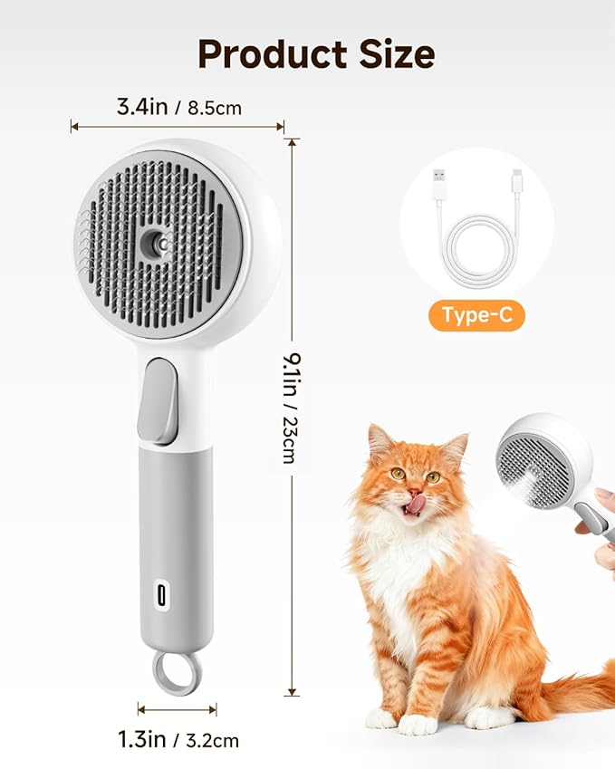 Little Orange Pet Spray Brush, 3-in-1 Grooming Tool with Steam Mist for Cats & Dogs, 2-Speed Spray Settings, Removes Dander & Deshedding, One-Touch Self-Cleaning Hair Brush, for Long Short Hair Pets