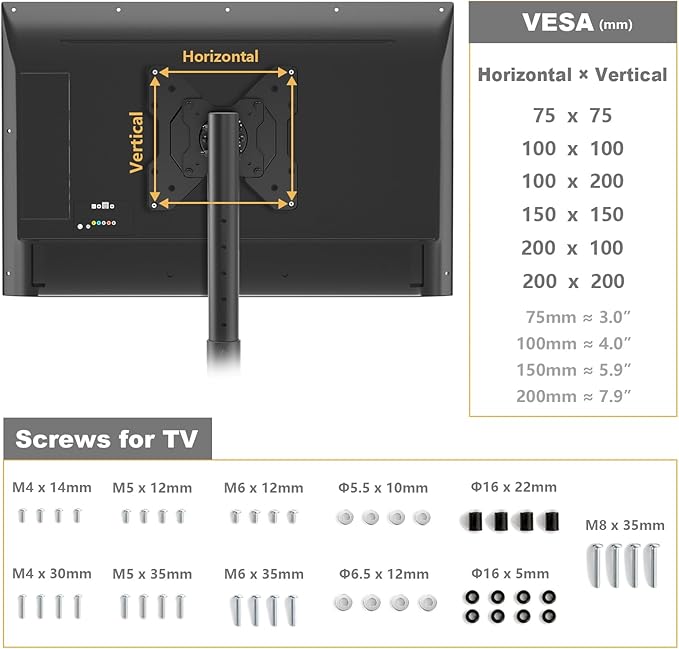 TVON TV Floor Stand for 13-50 inch LCD LED Flat/Curved Panel Screen TVs up to 44 lbs, Height Adjustable TV Stand Mount with VESA 200x200, Portable TV Stand for Bedroom, Dorm Room, Office