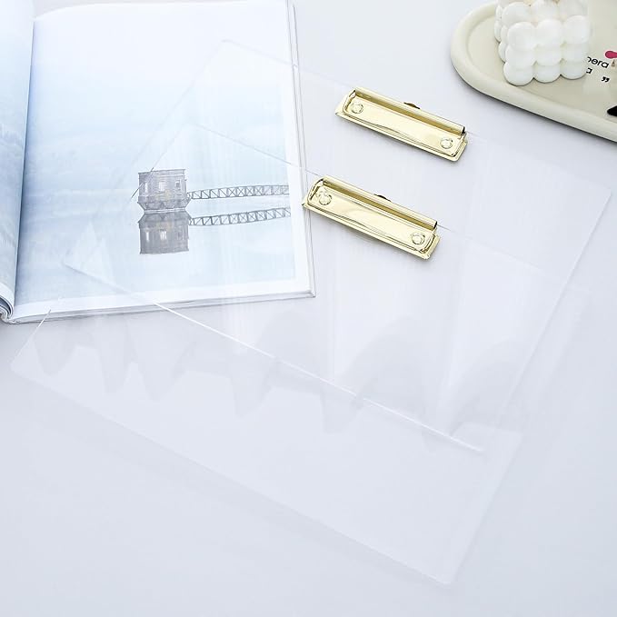 JIARI 2 Pack Clear Acrylic Office Clipboard A4 Letter Size 9.06" x 12.6" (Gold Horizontal)