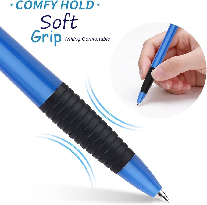 Pens Bulk, 60 Pack Gripped Slimster Ballpoint Pens Black Ink 1.0mm Medium Point Smooth Writing, Click Pens with Comfort Grip for Teachers, Students, Restaurant Servers, School & Office Use