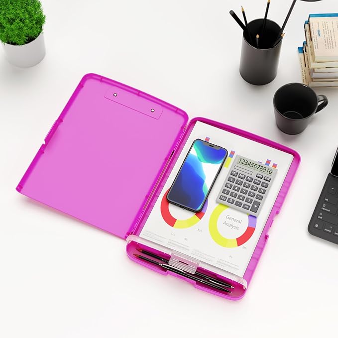 Hongri Clipboard with Storage with Pen Holder, Folder Nursing Clip Board 8.5 x 11 Foilo-Side Opening, High Capacity, Light Weight for Teachers, Classroom. Size 14 x 9.6 x 1.2 in(Light Red)