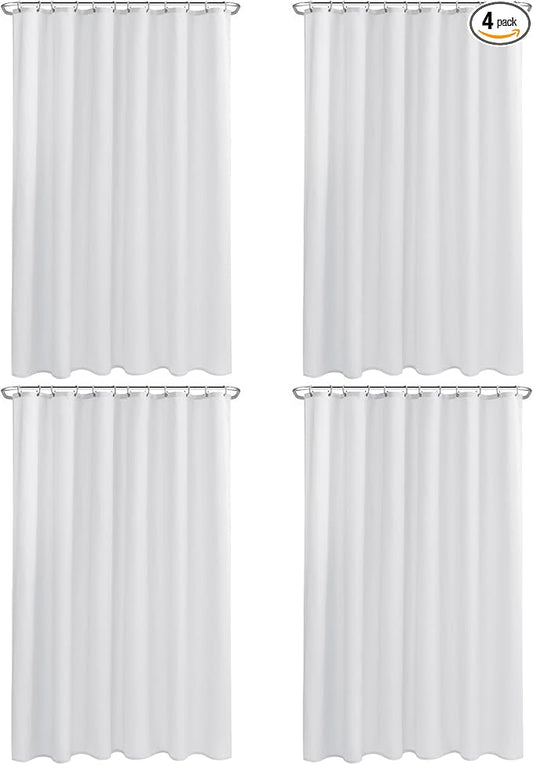Nasitos Long Fabric Shower Curtain Liners 4 Pack - W72 x H78 - Water Resistant Cloth Shower Curtains for Bath Tub, Soft Hotel Quality, Machine Washable (White, 8 Separate Magnets Included)