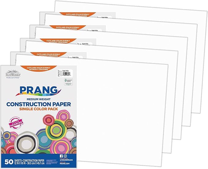 SunWorks® Construction Paper, Bright White, 12" x 18", 50 Sheets Per Pack, 5 Packs