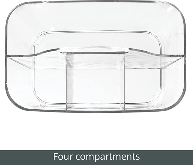 mDesign Plastic Portable Craft Storage Organizer Caddy Tote, Divided Basket Bin w/Handle - Craft, Sewing, Art Supplies - Holds Brushes, Colored Pencils - Lumiere Collection - Clear, 2 Pack