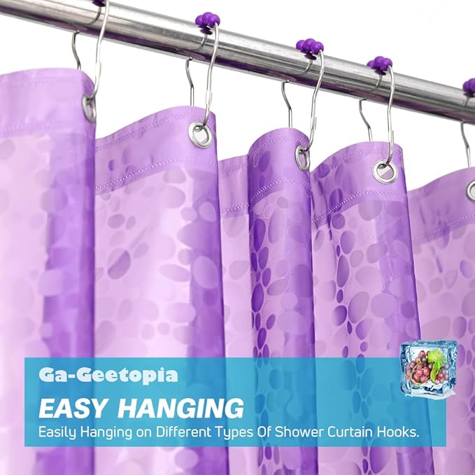 Ga-Geetopia EVA Purple Thin Shower Curtain Liner, Pebble Pattern 72x72 Inch Lightweight Plastic Bathroom Shower Showroom Inner Curtain with Rustproof Metal Grommets and Weighted Magnets(No Hooks)