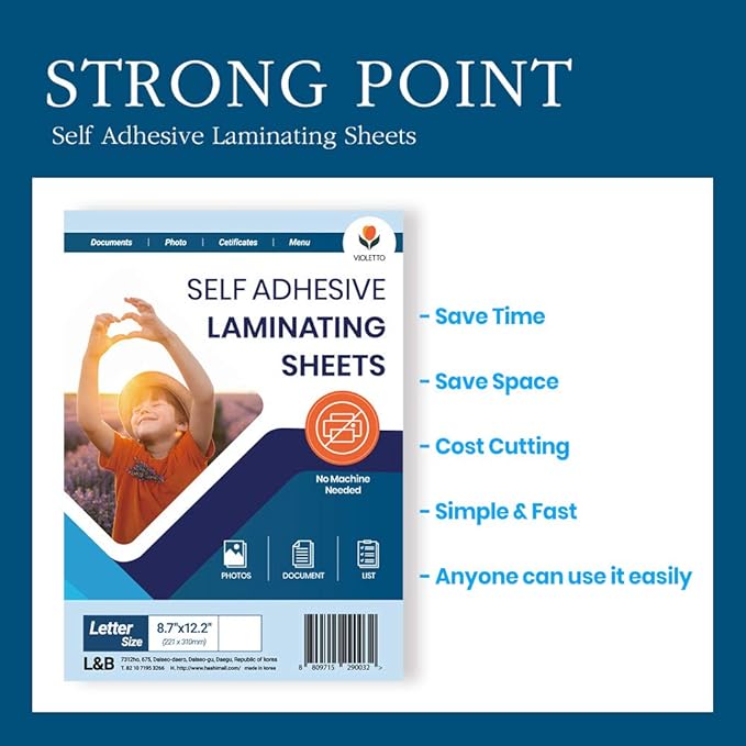 Self Adhesive Laminating Sheets 12.3x17.1 inch, 100 Pack, 4mil Thickness, No-Machine Needed, QuickPeel, Instashield, Stick&GO (100 Sheets, Letter Size 4mil)
