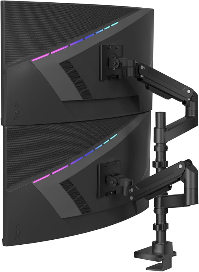 WALI Dual Monitor Mount for Ultrawide Heavy Duty Curved Monitor Stacking, Dual Monitor Arm Fits 13-49 Inch for Ultrawide Screens up to 44lbs, 49 inch Monitor Arm, Black