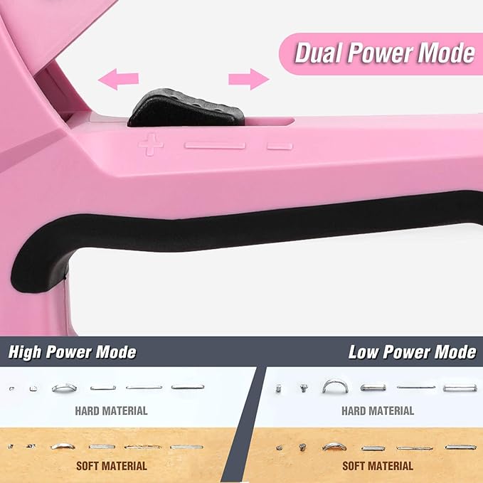 WORKPRO Pink Staple Gun, 6-in-1 Manual Brad Nailer with 4000-Pieces Staples for Fixing Material, Carpentry, Upholstery, Furniture and DIY - Pink Ribbon
