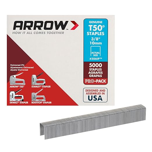 Arrow Fastener 506IP Heavy Duty T50 Staples for Upholstery, Construction, Furniture, Crafts, 3/8-Inch Leg Length, 3/8-Inch Crown Size, 5000 Pieces ( Pack of 1)