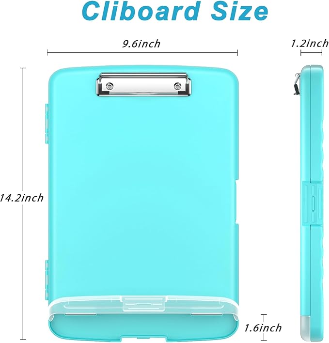 Rimilak Plastic Clipboard with Storage, 8.5 x 11 High Capacity Folio Nursing Case with Pen Holder, Size 14.2 x 9.6 x 1.2″ Folder Side-Opening for Classroom, Teacher, Smooth Writing, Mint Green