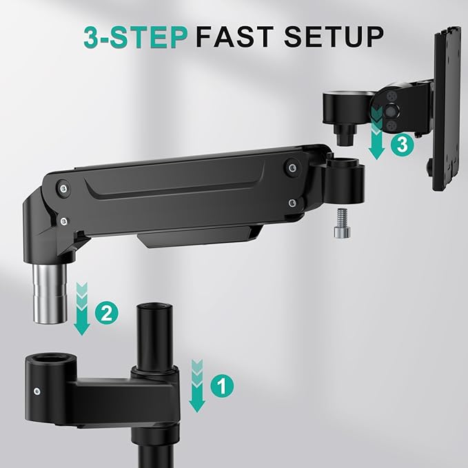 WALI Heavy Duty Monitor Arm Desk Mount for 13-49 Inch Ultrawide Screens, Single Monitor Arm with Full Motion Tilt, Swivel, Rotation, Holds up to 44 lbs, C-Clamp Mount for VESA 75/100mm (GSDM001-P)