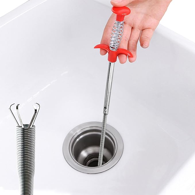 Flexible Grabber Claw Pick Up Reacher Tool with 4 Claws, Drain Snake Hair Clog Remover Tool, Bendable Hose Pickup Reaching Assist Tool for Litter Pick, Toilet, Sewer, Shower, Kitchen Sink (24 Inch)