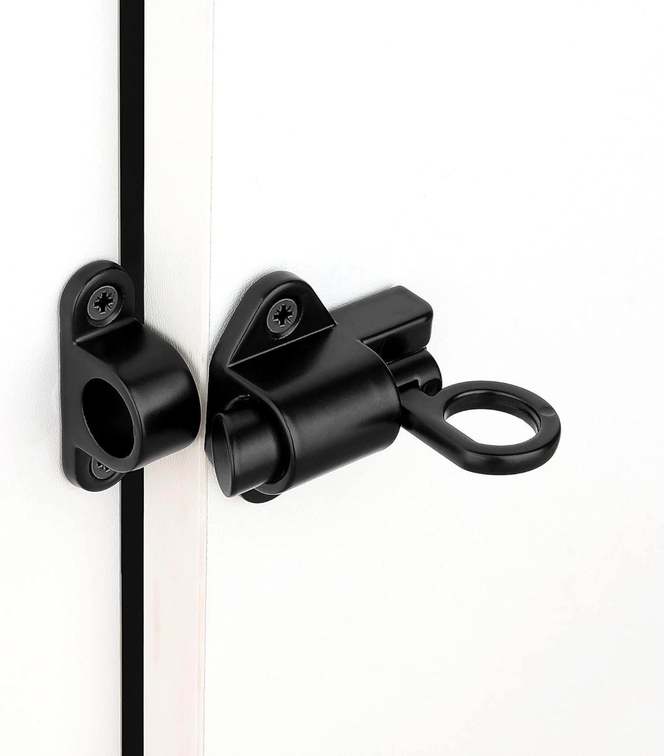 4 Packs Self-Closing Latches，Black Spring Door Lock，Resilient Bolt Latch Aluminum Alloy Safety Automatic Spring Barrel Slide Door Lock with Screws,Used for Gate,Window and Cabinet etc