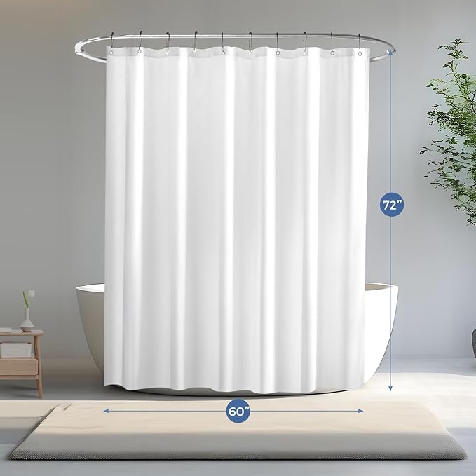 downluxe Stall Waterproof Fabric Shower Curtain Liner,Soft Cloth Shower Liner with 2 Magnets, Machine Washable Small Bathroom Curtain, 60" W x 72" L, White