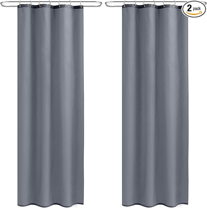 Nasitos Shower Curtain Liners 2 Pack - W36 x H72 - Washable & Water Resistant Fabric Bath Shower Liners for Narrow Stall, Stand Up Shower Stall, RV, Camper (Grey, Magnets Included)