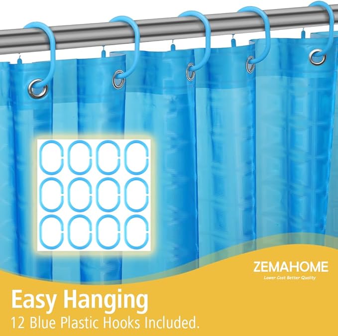 ZEMAHOMEEVA 3D Blue Geometric Plastic Shower Curtain Liner - Premium Light Weight 72" x 72" Blue Bathroom Shower Showroom Curtain Liner with Rustproof Metal Gromments and Weighted Magnet