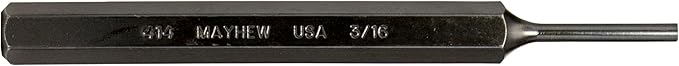 Mayhew Tools 21100 SAE Pin Punch, 3/16 x 1.25" Pin, 6" OAL x 1/2" Body, Black Oxide Finish