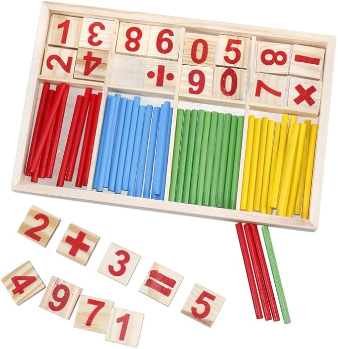 Alytimes Counting Stick Calculation Math Educational Toy, Wooden Number Cards and Counting Rods Box