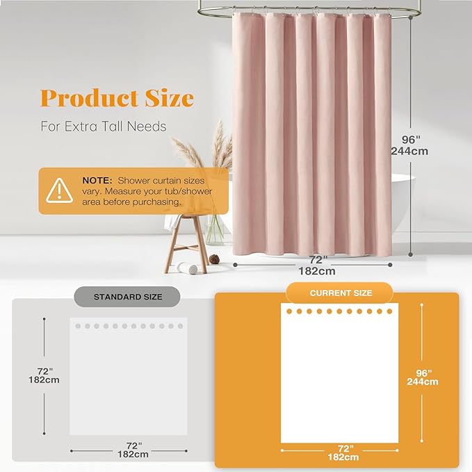 BTTN Fabric Shower Curtain, Linen Textured Heavy Duty Polyester Cloth Shower Curtain Set with Plastic Hooks, Blush, 72x96