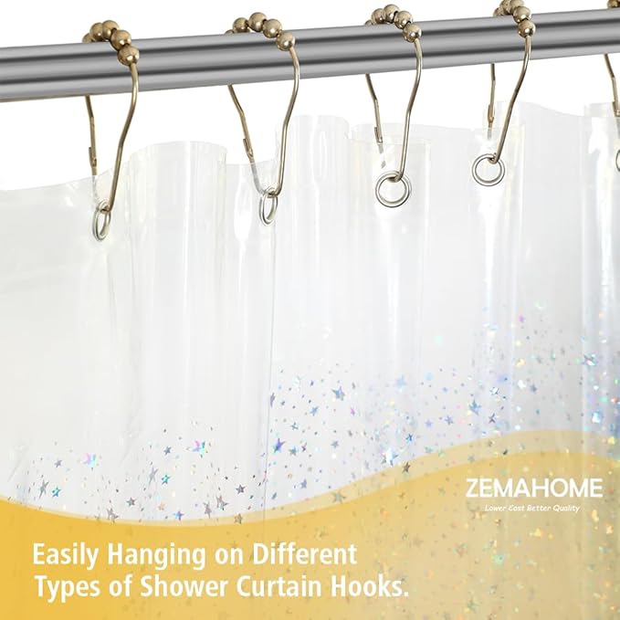 Holographic Thin 3D EVA Shower Curtain Liner Glitter Star, 72x72 Premium Light Weight Clear Plastic Bathroom Shower Curtain with Rustproof Metal Grommets for Shower Stall, Bathtubs(No Hooks)
