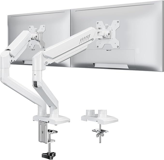 Dual Monitor Stand fits up to 32 inch, 4.4-22 lbs Computer Screens, Dual Monitor Desk Mount Height Adjustable, Monitor Arms for 2 Monitors, Home Office VESA Mounts, Freelift White