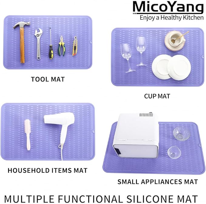 Silicone Dish Drying Mat for Multiple Usage,Easy clean,Eco-friendly,Heat-resistant Silicone Mat for Kitchen Counter or Sink,Refrigerator or Drawer Liner Light Purple 3XL 28 inches x 18 inches