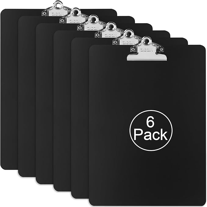 ZCZN Metal Clipboard, 6 Pack Heavy Duty Aluminum Clipboards 12 x 9 Inches, A4 Letter Sizer Document Holder with High Capacity Clip, Suitable for School, Office, Jobsite or Medical Staff, Black