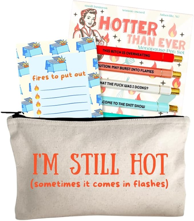 Moonlight Makers Funny Office Supplies Gift Set - Hotter Than Ever Pen Set, Fires To Put Out Notepad, I'm Still Hot Zipper Pouch - Cute Stationery Sets for Women, Funny Gifts for Friends and Coworkers