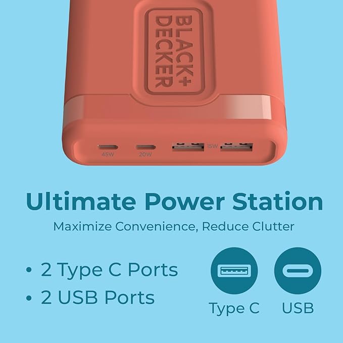 BLACK+DECKER USB C Fast Charger 65W 4 Port Type USB C Charging Station Hub Block TypeC Wall Charger Power Strip Adapter Plug 2 USBC 2 USBA for iPad iPhone 17 16 15 14 Pro Max Pixel Note Galaxy, Coral
