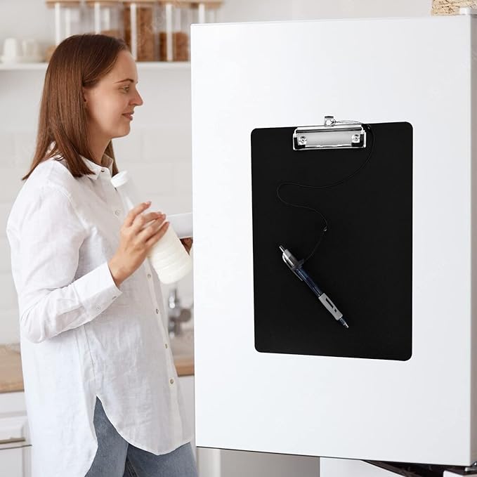 2 Pack Magnetic Clipboards with Pen Attached Black Clip Board with Low Profile Letter Size Clipboards 9X 12.5 Inch Standard Clip for Refrigerator Office Classroom Home Factory