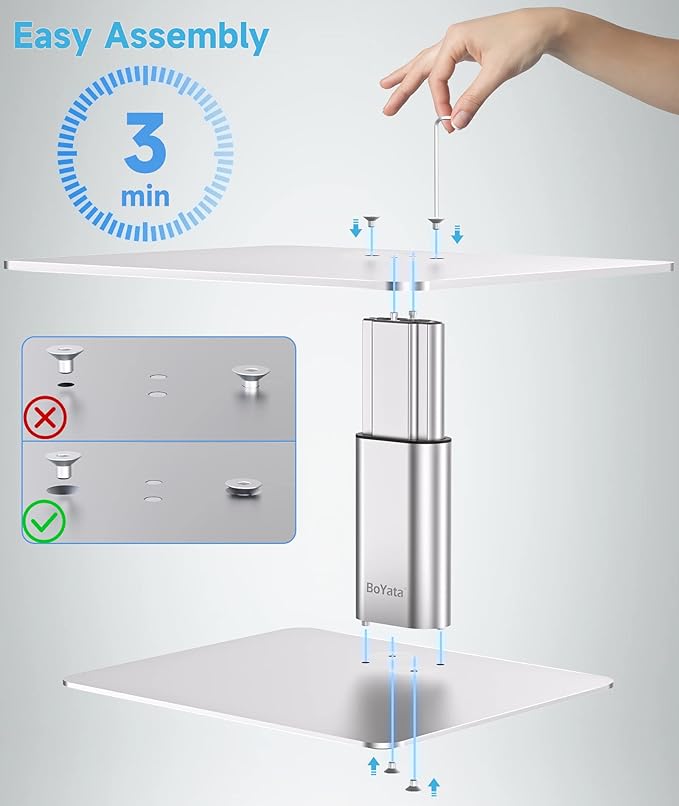 BoYata Monitor Riser Stand, Adjustable Height Metal Desktop Stand Storage Organizer Compatible with TV, PC, Laptop, Computer, iMac, and All Screen Display-Silver