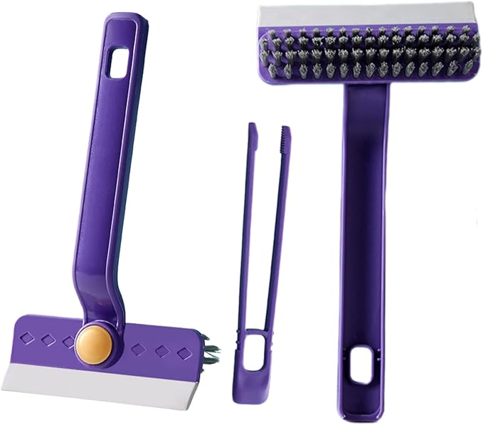 Lightweight Scraper Cleaning Brush with Hard Bristles and Built-in Garbage Holder, Multi-Surface Cleaner for Kitchen Sink, Bathroom Tub, Glass Stove Top, Tabletop, and Hard-to-Reach Floor Crevices