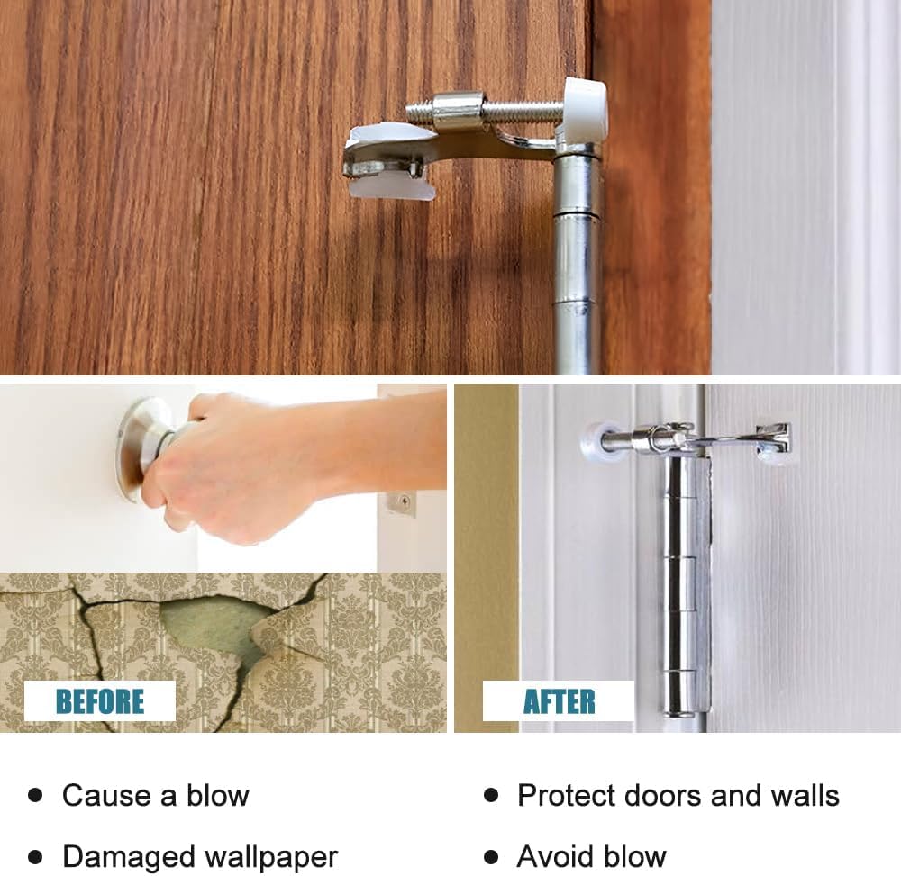 20 Pack Hinge Pin Brushed Nickel Door Stopper, Adjustable Heavy Duty Hinge Pin Door Stop with Rubber Bumper Tips